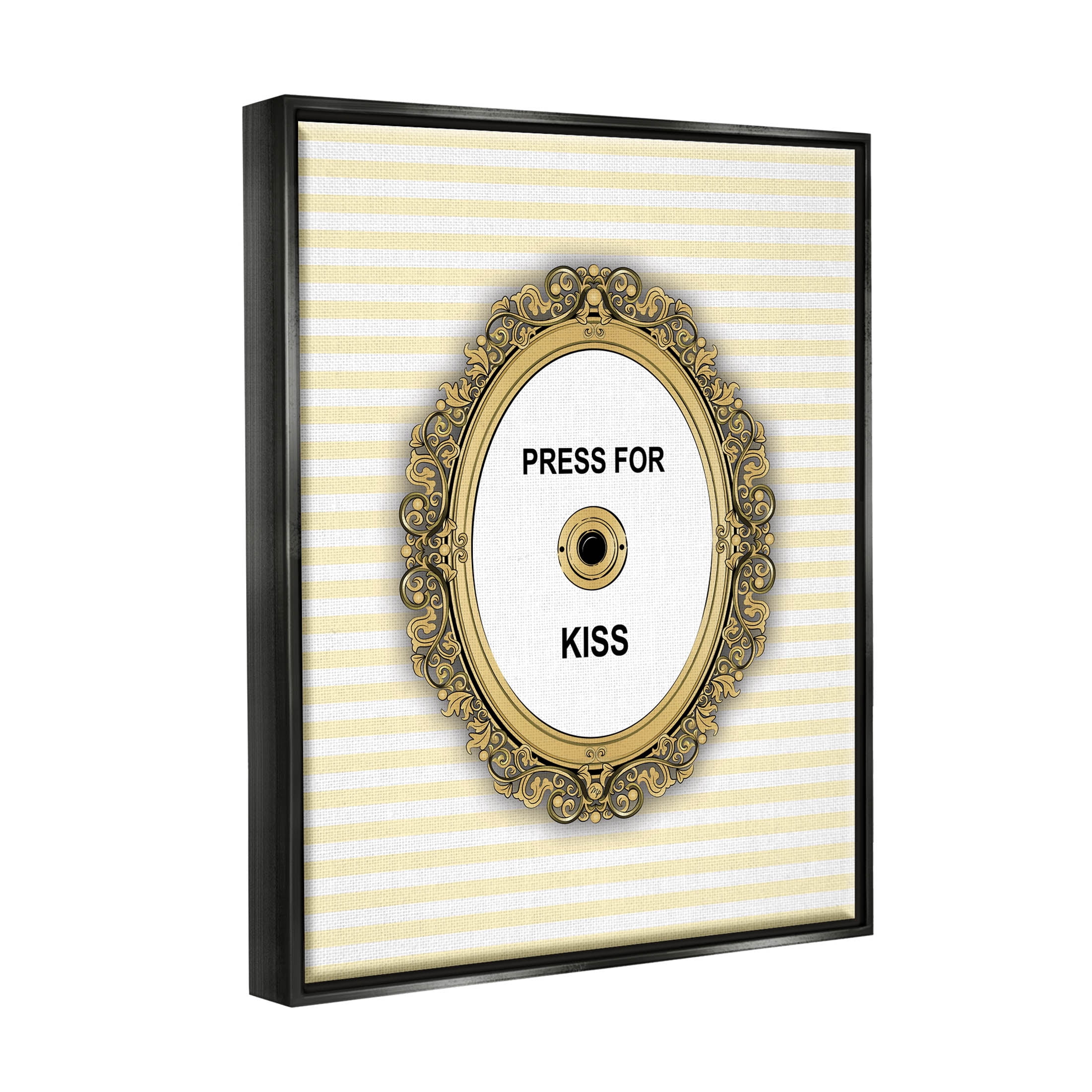 Stupell Industries Press For Kiss Romance Graphic Art Jet Black Floating Framed Canvas Print Wall Art, Design by Martina Pavlova