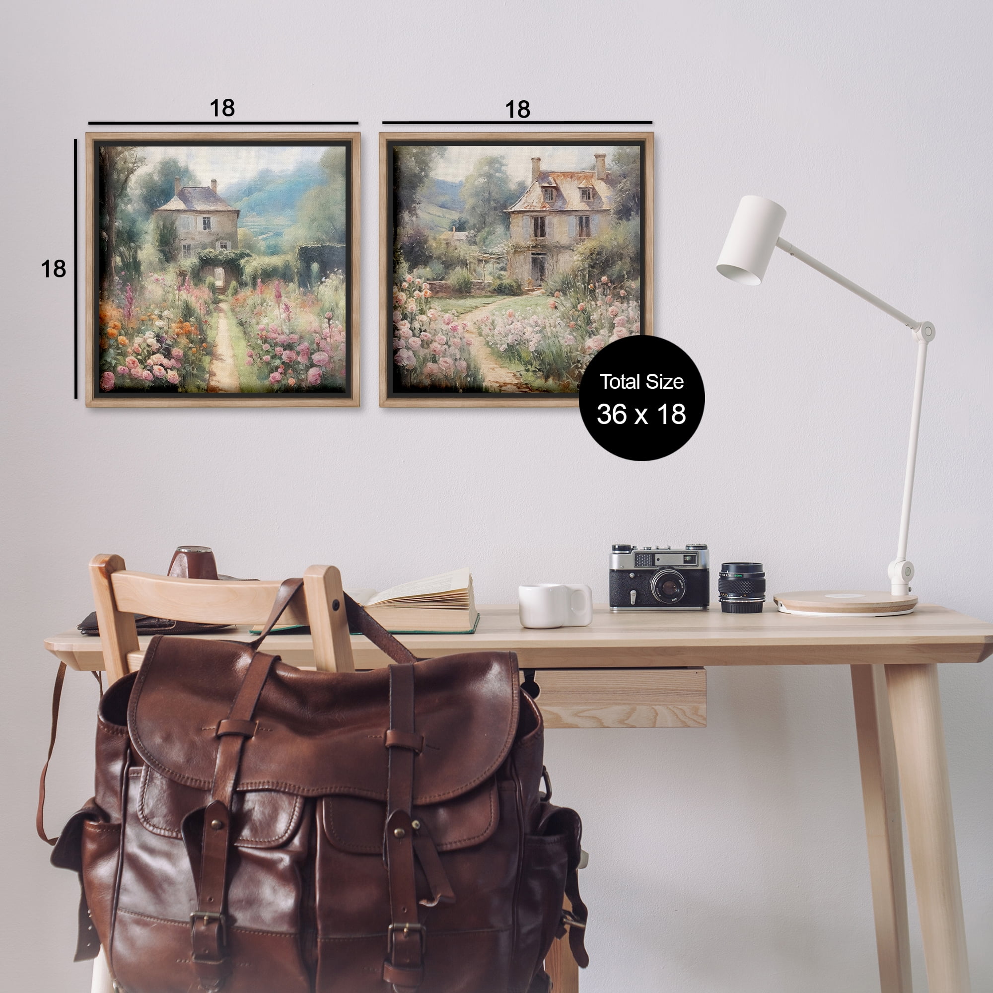 Stupell Industries Quaint French Country Garden Landscape & Nature Painting Brown Floater Framed Canvas Art Print Wall Art, 18 x 18, Set of 2