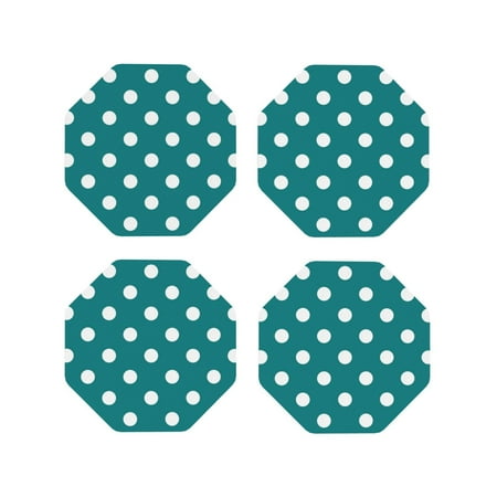 

Fuzoiu White Polka Dots With Teal Background Print Leather Coasters Set Drink Coasters Set of 4 for Tabletop Protection Durable PVC Coasters Home Décor and Housewarming Gift-Octagon