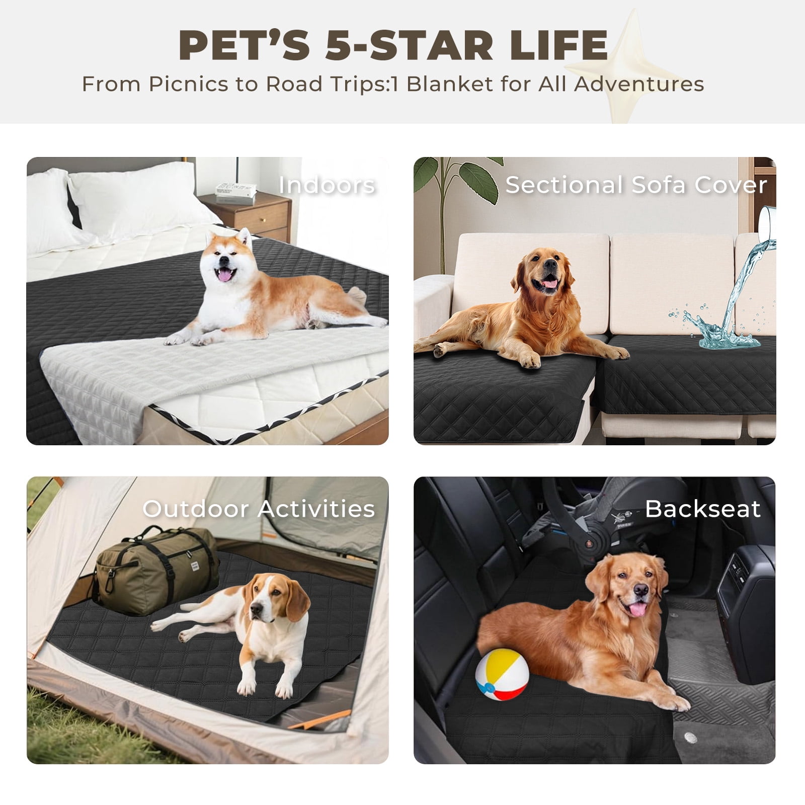 Sanmadrola Waterproof & Dog Bed Cover Pet Blanket Sofa, Couch Cover Mattress Protector Furniture Protector for Dog, Pet, Cat 68''x82'' Black Gray