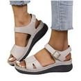 thumbnail image 4 of LOVZFMLL Wedges Sandals for Women 2025 Comfort Walking Hiking Sandals with Arch Support Open Toe Ankle Strap Casual Summer Sandals Beige 8, 4 of 5