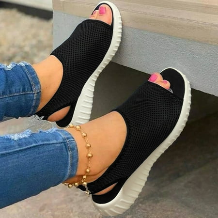 

HIBRO Womens Ladies Fashion Wedge Peep Toe Slip On Mesh Breathable Sandals Shoes