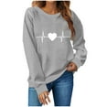 thumbnail image 2 of Aboser Valentines Day Shirts Women Fitted Long Sleeve Tshirt Trendy Heartbeat Prints Tops Comfy Crew Neck T-Shirt Loose Fit Tunic Tops, 2 of 3
