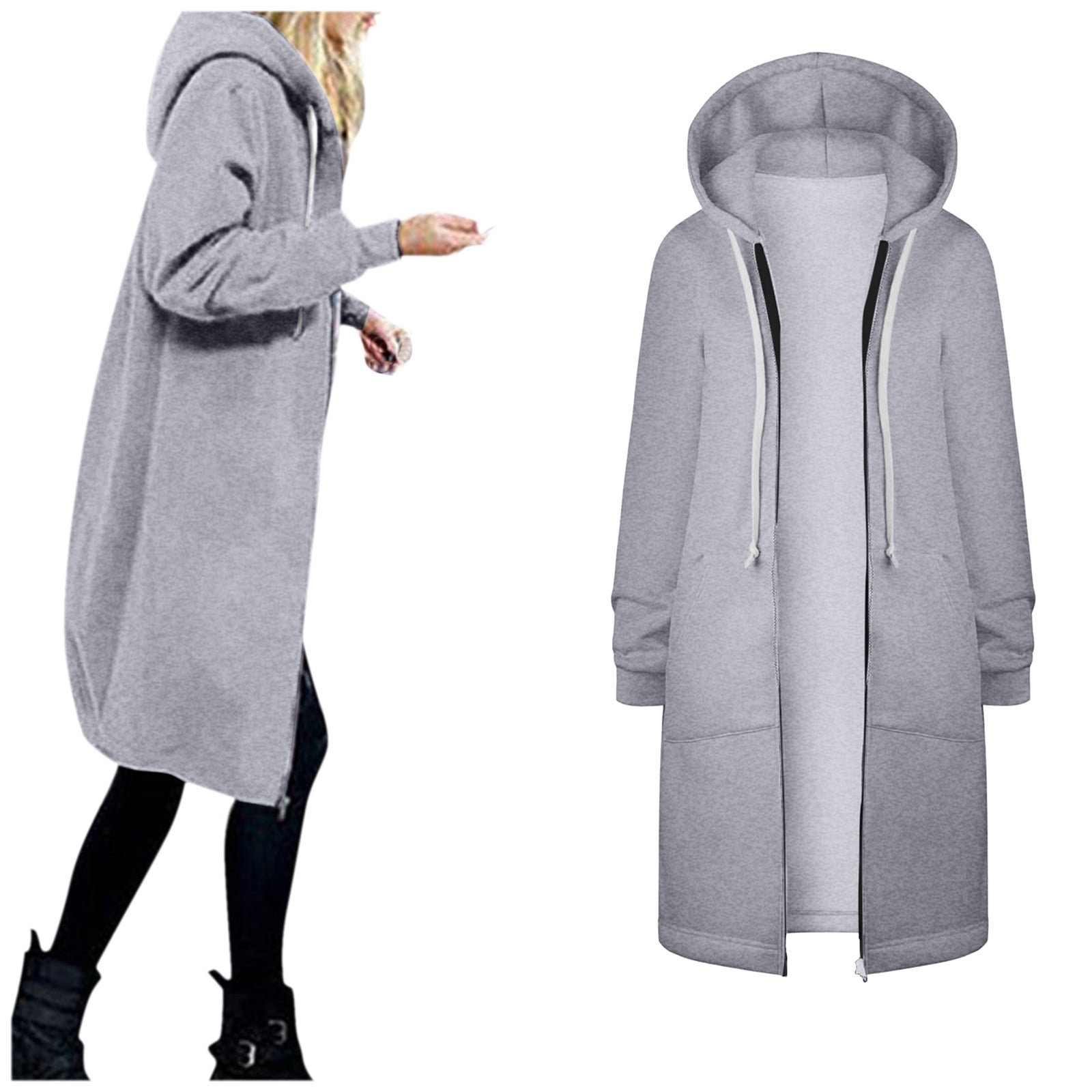 nsendm Womens Coat Adult Female Clothes Long Sleeve Bed Jacket Women Casual Color Zipper Hooded with Drawstring Long Sleeve Pocket plus Size Maternity