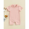 thumbnail image 2 of Gzhioc Baby Boy Girl Summer Jumpsuit, Short Sleeve Round Neck Solid Color Ribbed Romper, 2 of 9