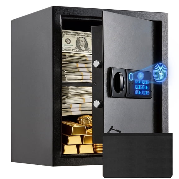 13.78" x 12.2" x 16.5" Biometric Fingerprint Safe with Digital Keypad, Smart Alarm, Fireproof Bag & Removable Shelf, Home Security Safe Box
