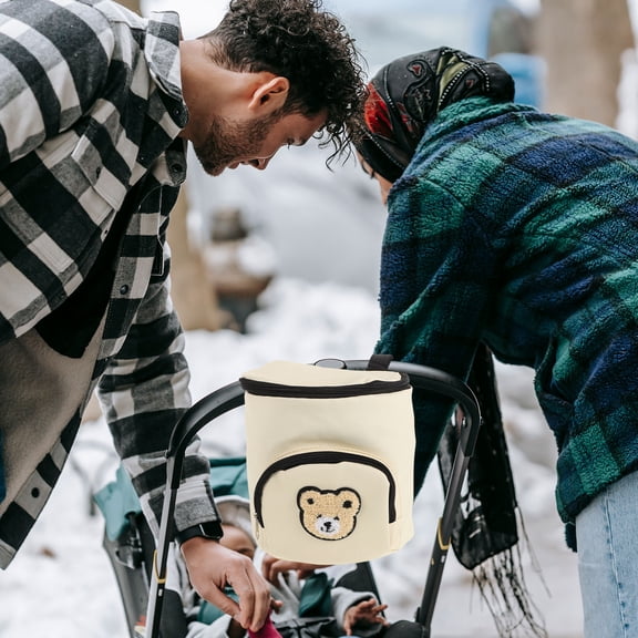 RENACLIPY 1Set Baby Stroller Organizer Bag Beige Rectangular Shape for Outdoor Walks with Waterproof Material