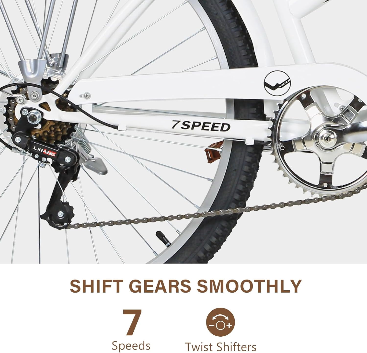 WEIZE Beach Cruiser Bike 26 inch Commuter Bicycle 7 Speed City Bike for Adult Men Women Off-Road Cycling Bicycle with Front Basket Rear Rack, White