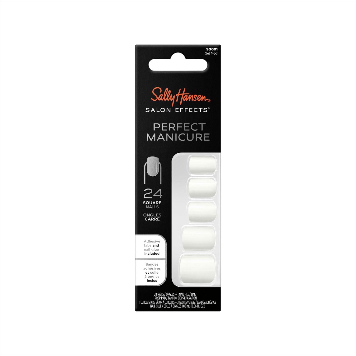 Sally Hansen - Salon Effects® Perfect Manicure™ square-shaped press-on nails - includes 24 premium fake nail, nail file, wooden stick, prep pad, adhesive tabs and nail glue, Premium ready to wear nails