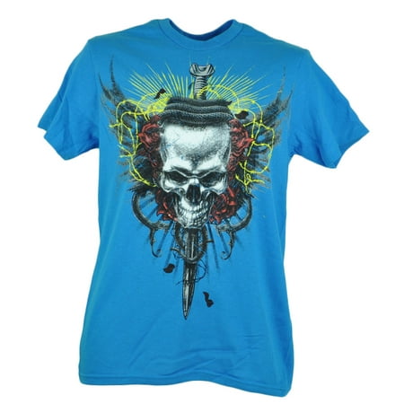 Fifth Sun Sword Skull Distressed Graphic Tshirt Turquoise Tee Mens Adult