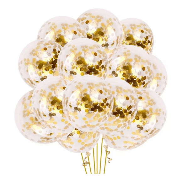 Globos Transparentes Con Confeti De Látex 50 pzs, Dorado