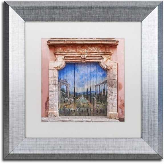 Trademark Fine Art 'Old Painted Door' Canvas Art by Michael Blanchette Photography, White Matte, Silver Frame