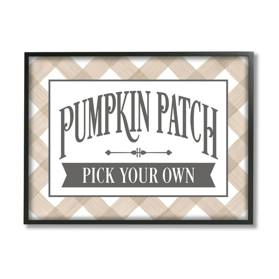 Stupell Industries Pumpkin Patch Country Sign Autumnal Beige Plaid Graphic Art Black Framed Art Print Wall Art, Design by Lettered and Lined