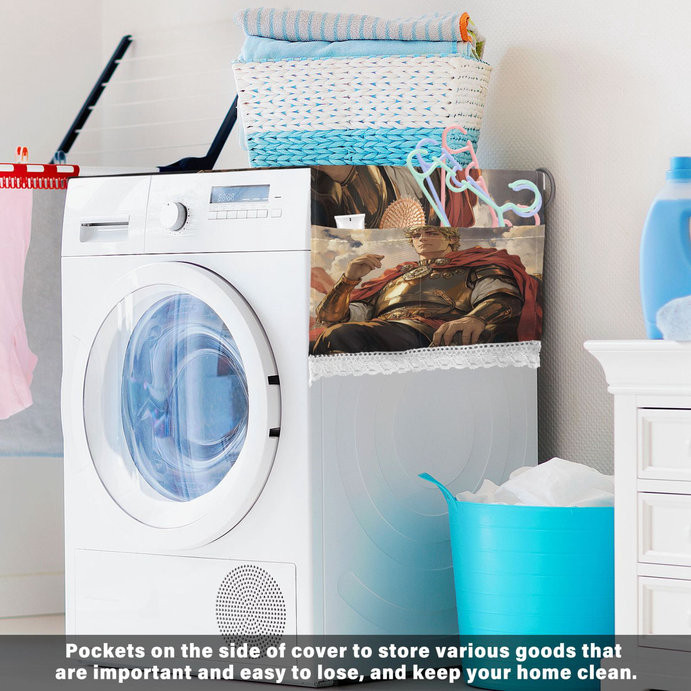 Vanquished KingWasher and Dryer Covers Dust-Proof and Oil Resistant Fridge Cover with 4 Storage Pockets Washing Machine Top Cover for Laundry Kitchen Home 51.2 x 22 In