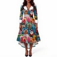 thumbnail image 4 of Christmas Dresses for Women Women's Fashionable V-neck Casual And Form-fitting Christmas Printed Long-sleeved Dress for Holiday Party,Hot Pink,4XL, 4 of 4