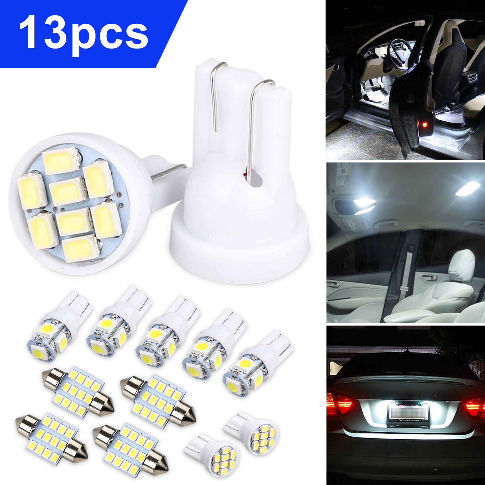 13Pcs White LED Package Interior For Dome Map License Lights T10/&31mm Lamp Bulb