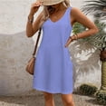 thumbnail image 6 of Mohiass V Neck Sleeveless Tank Summer Dresses for Women Solid Color Beach 2024 Casual Boho Dress Blue XL, 6 of 7