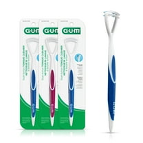 GUM Tongue Cleaner - Dual A Countion Soft Bristled Tongue Brush with Tongue Scraper (3pk)