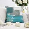 thumbnail image 3 of Teal Blue Ombre Art Throw Pillow Covers with Modern Retro Geometry & Abstract Round Oil Painting Graffiti | Pack of 2 | Gradient Grey Black Cushion Covers | 20x20 Inch, 3 of 7