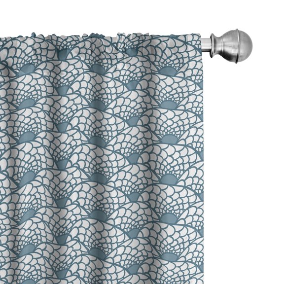 Ambesonne Scale Curtains, Hand Drawn Fish Skin, Pair of 28"x63", Teal White