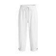 thumbnail image 3 of JJHGVB Linen Capri Pants for Women Lightweight Spring Beach Travel Button Trousers Straight Wide Leg Paperbag Pant Capri Sweatpants Linen Pants Women Lounge Trouser Crop Pants for Women White L, 3 of 4