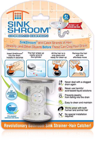 SinkShroom Chrome Edition Revolutionary Bathroom Sink Drain Protector Hair Catcher, Strainer, Snare