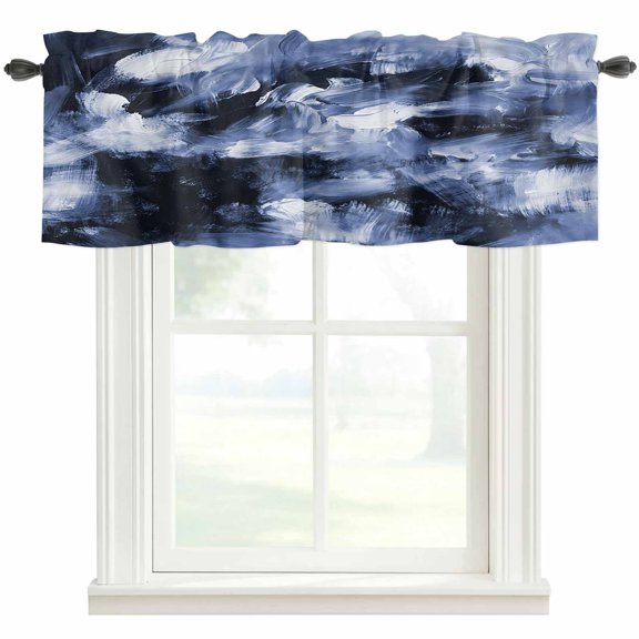 Blue Gray Valances for Windows Abstract Modern Retro Polypropylene Pigment Taxture Rod Pocket Curtain Valance Window Treatment Short Curtains for Kitchen Living Room, 42"x18"
