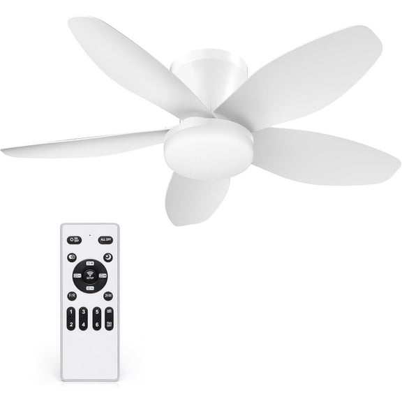 35 Inch Ceiling Fan with Lights and Remote Control, Quiet Modern Low Profile Fan Light with 6 Speeds, Dimmable LED, Reversible Blades for Bedroom Living Room Indoor/Outdoor, White