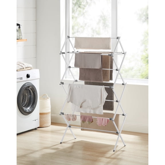 Clothes Drying Rack Folding Laundry Drying Rack Steel Frame Easy Assembly Indoor Outdoor Use White