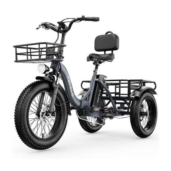 DriftGod Electric Tricycle for Adults1000W Peak Folding 20 Inch Fat Tire Easy Step-Thru Frame Removable Battery Dual Baskets with Cargo Seniors C16