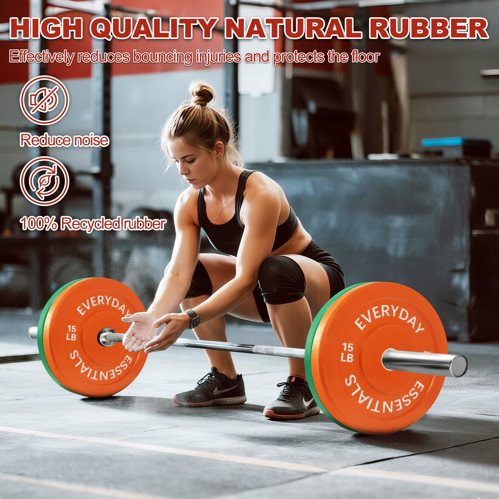 FlexWave 2-Inch Olympic Bumper Weight Plate Set，with Steel Hub, Multicolored, Multiple Sizes, for Strength Training & Home Gym
