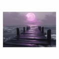 thumbnail image 5 of Purple Full Moon Wooden Dock Sea Framed Canvas Prints for Hallway Bedroom Office Decor, Ready to Hang12"L x 8"W, 5 of 10