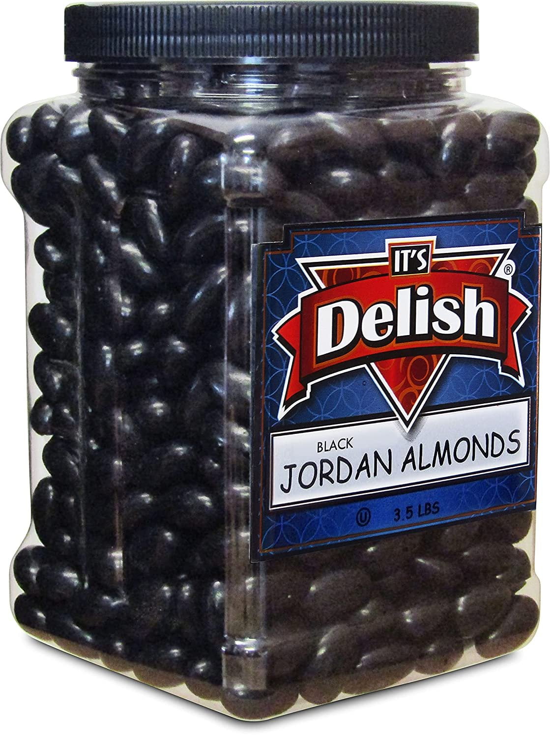 Black Jordan Almonds by Its Delish, 3.5 lbs Jumbo Container  Candied Almond Nut with Sweet Hard Candy Coating - Bulk Wedding Favors, Bridal and Baby Showers, Party Buffets - USA Made, Vegan & Kosher
