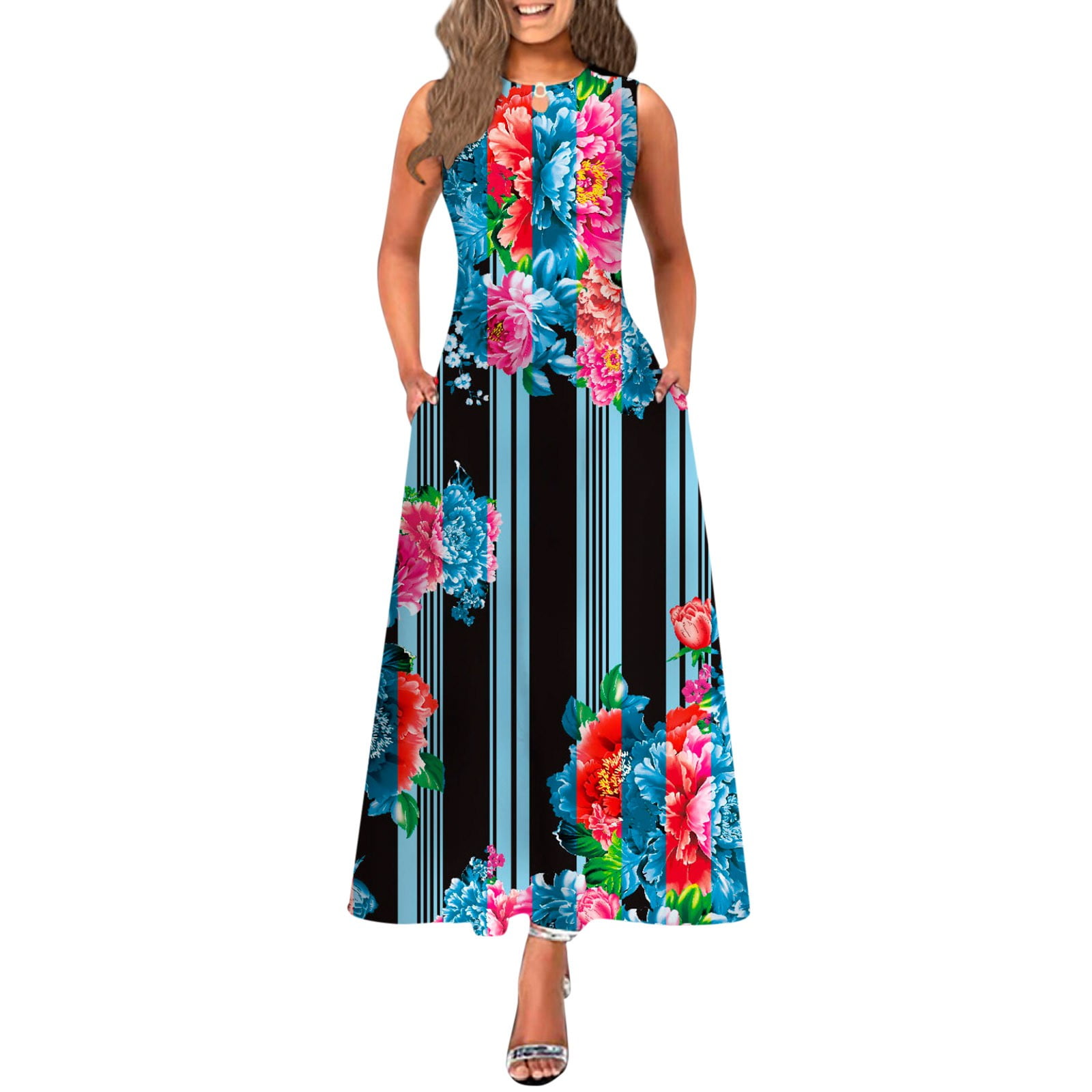 ASEIDFNSA A Line Long Dress Floral Dresses for Women Summer Women