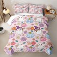 thumbnail image 2 of Manfei Halloween Pumpkin Quilt Full,Lovely Ghosts Floral Full Bedspread Sets,Beige,3 Pieces, 2 of 7