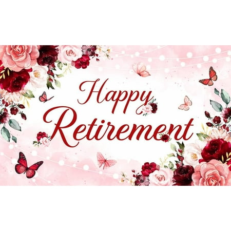 Happy Retirement Backdrop for Women Burgundy Floral Retirement Photography Background Pink Floral Butterfly Lady s Retired Party Decorations Banner Supplies Photo Booth Props