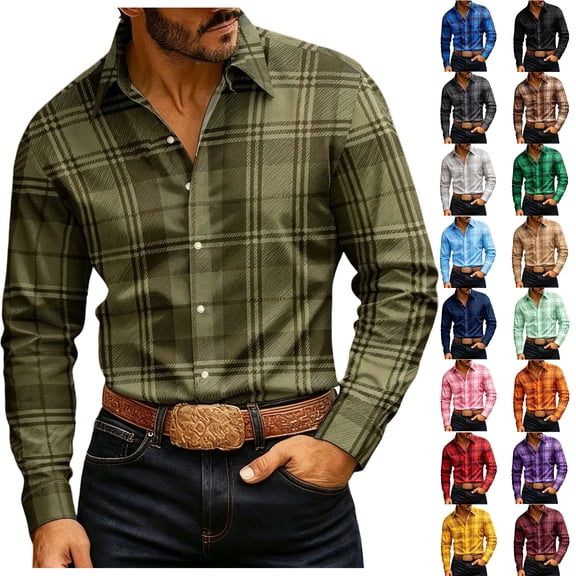 Admvng Mens Long Sleeve Button Down Collar Long Sleeve Business Casual Plaid Shirts