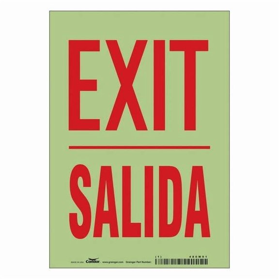 Condor Exit Sign, Vinyl, 7" W, 10" H, Exit/Salida, White 480M91