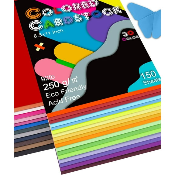 Colored Cardstock 150 sheets, 8.5” x 11” Cardstock Paper - 30 Assorted Colors, 250 GSM Colorful Card Stock Printer Paper Scrapbooking Supplies for Diy Crafts, Scrapbooking, Card Making