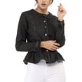 thumbnail image 3 of INSPIRE CHIC Mother's Day Women's Denim Jackets Button Down Peplum Hem Long Sleeves Cropped Jean Jacket Dark Black XS, 3 of 8