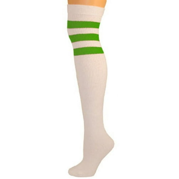 Retro Tube Socks - White w/ Green (Over Knee)