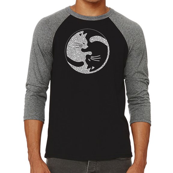 Men's Raglan Baseball Word Art T-shirt - Yin Yang Cat