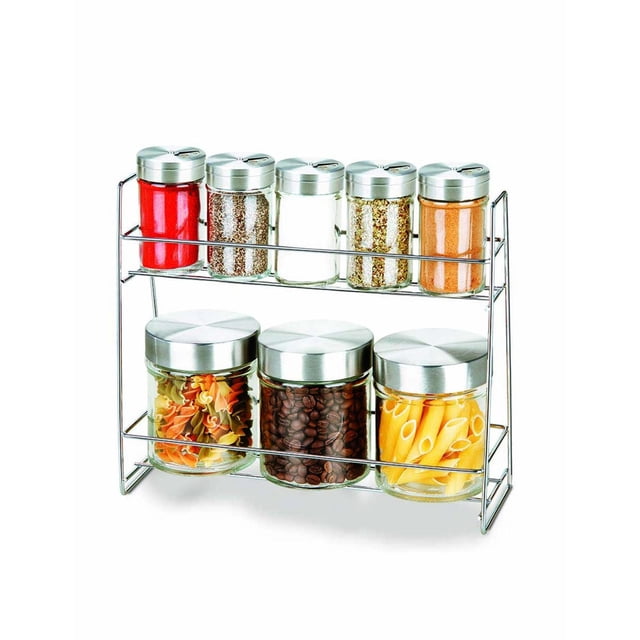 Set de 5 especieros y 3 frascos Good & Good con rack doble de acero inoxidable