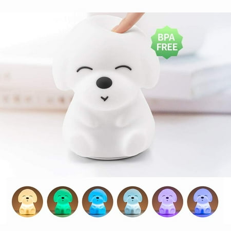 

JUNWELL Cute Dog Night Light for Kids Silicone LED Baby Night Lamp USB Rechargeable with 7 Color Changing Decor Nightlight Touch and Portable Color Changing Toys Lamp for Child Birthday Gifts