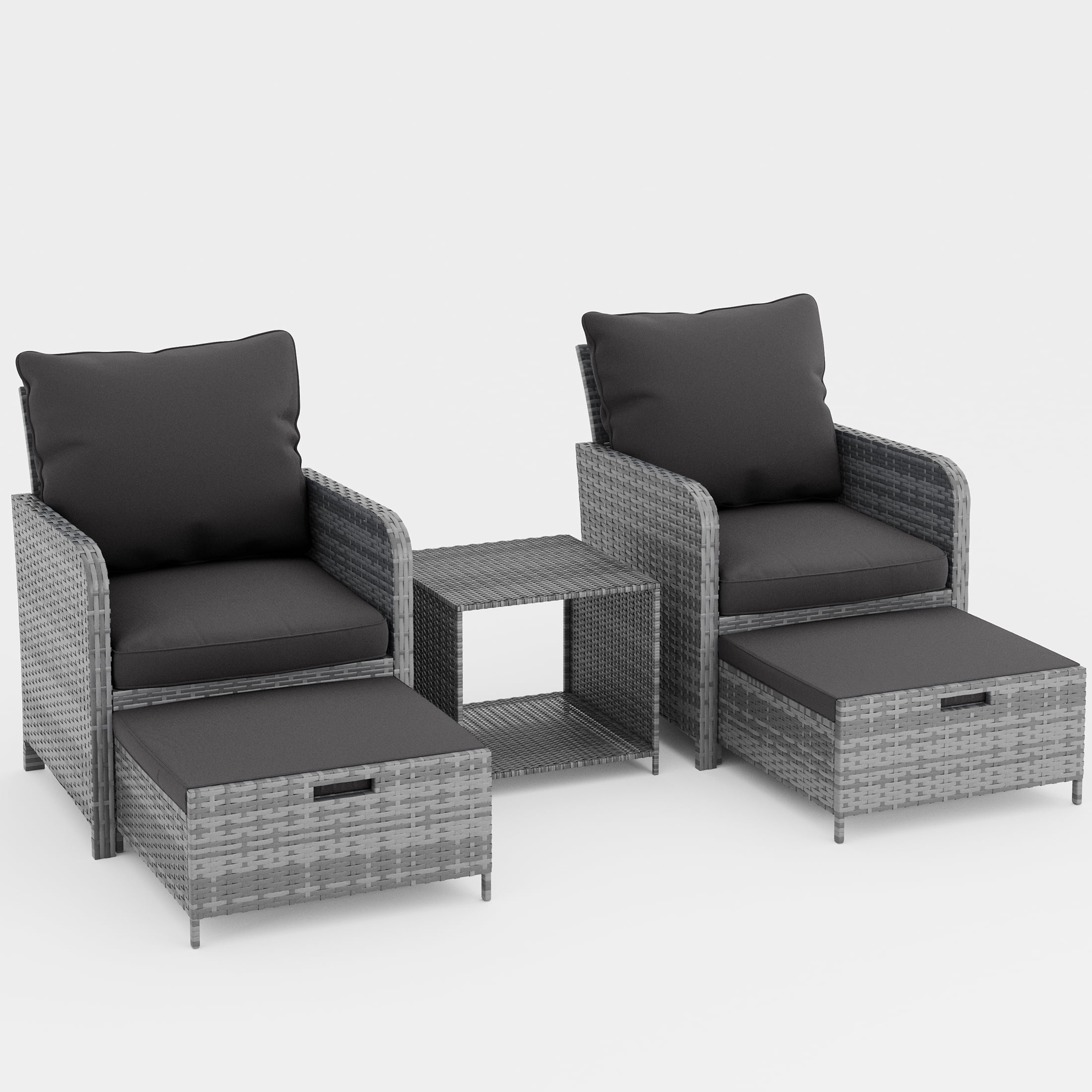 Poteban Gray Rattan Outdoor Seating 5-Piece Set,Outdoor Patio Chair with Ottoman for Front Porch Deck,Wicker Lounge Chair with Side Table, Black