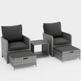 thumbnail image 4 of Poteban Gray Rattan Outdoor Seating 5-Piece Set,Outdoor Patio Chair with Ottoman for Front Porch Deck,Wicker Lounge Chair with Side Table, Black, 4 of 9