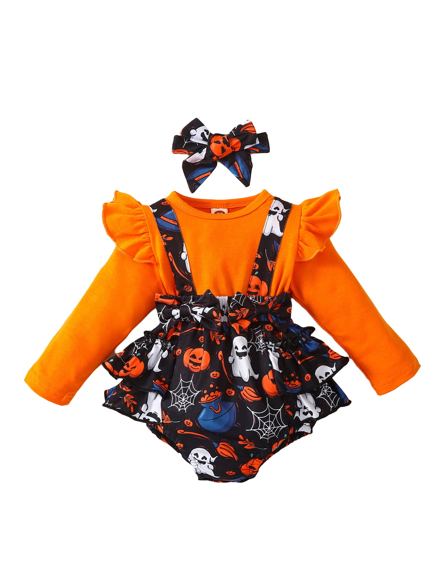 Infant Baby Girls Halloween Outfit Long Sleeve Romper Dress Patchwork
