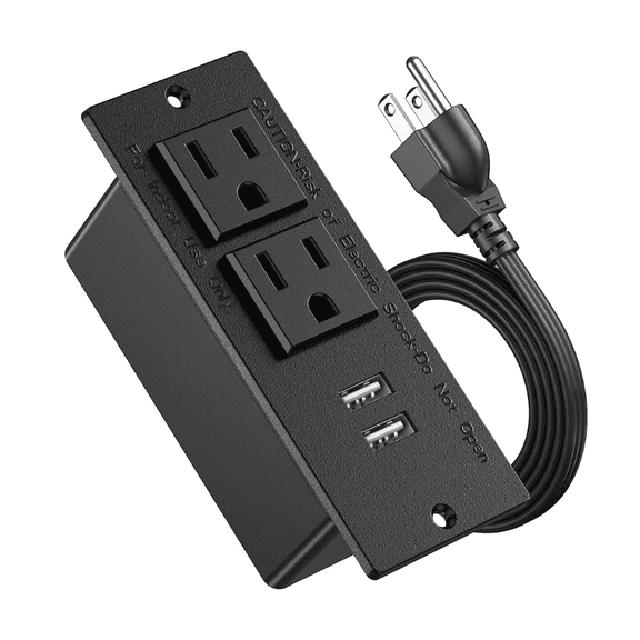 Small Size Desk/Furniture Recessed Power Grommet, 2 Outlets USB A Power Strip, Flush Mount Hidden Outlet Extender with Surge Protection, Compact Multi Plug for Counter/Wall