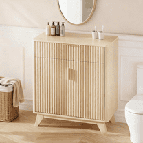 Ktaxon Modern Bathroom Cabinet with 2 Doors & Drawer, Storage Pantry with Adjustable Shelf Bathroom Floor Cupboard Wooden Freestanding for Washing Room