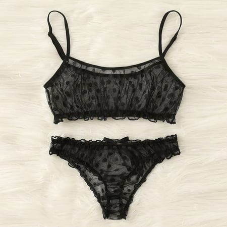 

Cathalem Lingerie Set Lace Robe Women Dot Bowknot Sleepwear Black S-XL Bra Set Lingerie Womens Lace Camisole Shorts Set Sleepwear Underwear Black Large